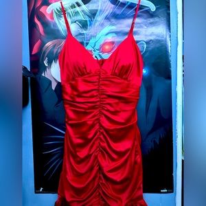 Small, Macy’s, Red short dress. Ribbed midline on front and back.